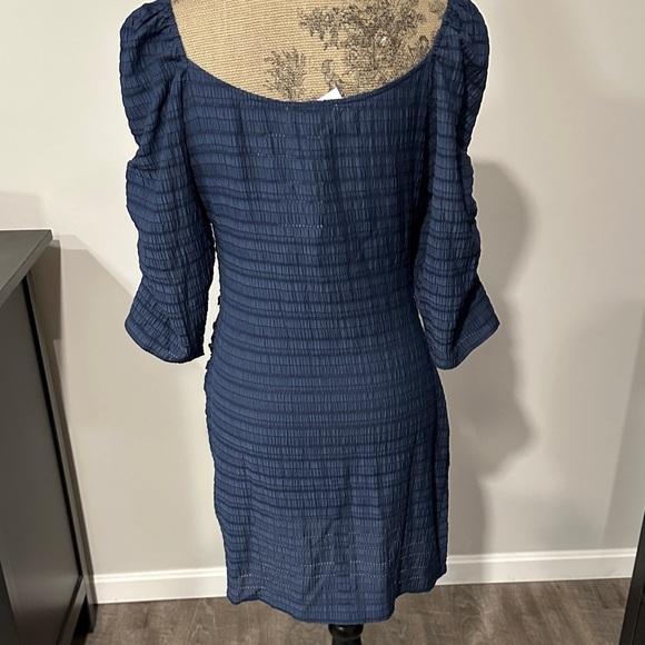 Lost Ink navy blue poof sleeve ruched Elegant Blue Dress Size 12 - Picture 5 of 12